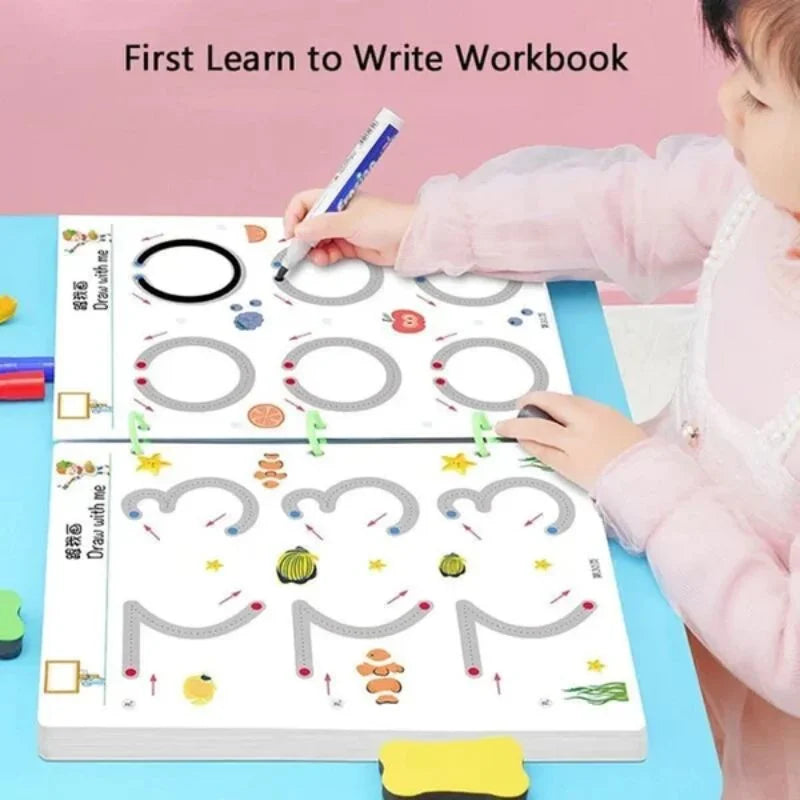 Magical Tracing Workbook Set | Reusable Magic Practice Copybook | Drawing Pens and Eraser | Montessori Writing Cards Toy
